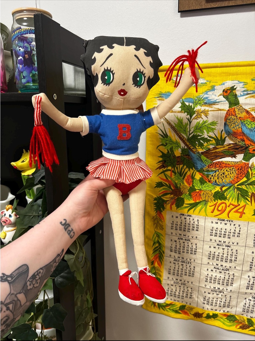 1992 Betty Boop Cheerleader Doll - Blue Top with Red Accents